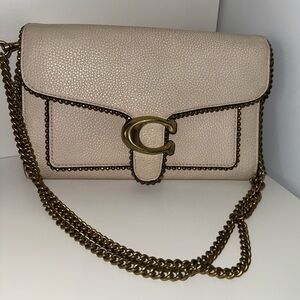 Used Coach Beige Crossbody Bag with Gold Chain
